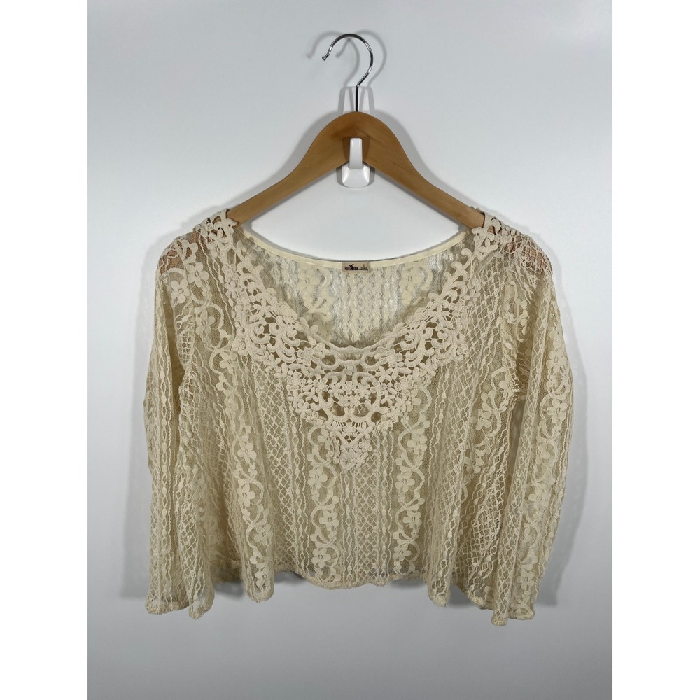 Hollister‎ Womens Crochet Top S Ivory Sheer Boho Chic Western Rodeo Festival